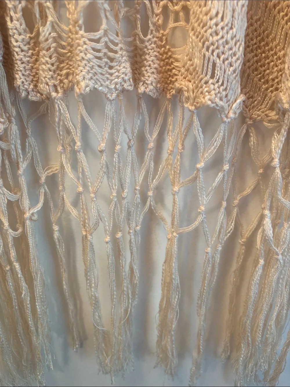 Kori | NWT Boho Fringe Open-Weave Kimono Cardigan - Neutral Cream M/L